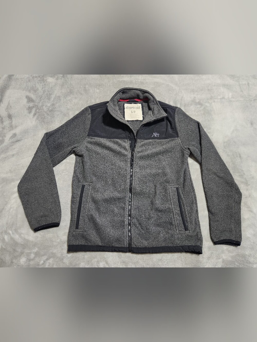 Aeropostale Gray Fleece Full Zip Jacket Nylon Yoke Small